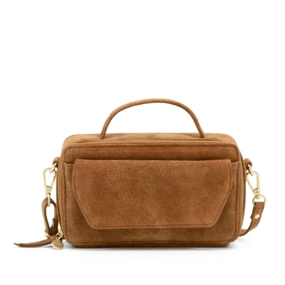 Afbeelding van Dames leren handtas suede cognac MŌSZ Naomi