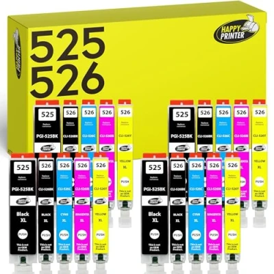 Afbeelding van Happy Printer 20 XL cartridges compatibel met Canon PGI 525 / CLI 526 voor Pixma IP4850 IP4950 IX6550 MG5140 MG5150 MG5240 MG5250 MG5300 MG5340 MG5350 MX715 MX885 MX895