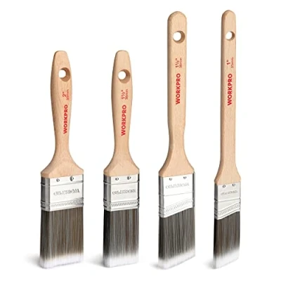 Afbeelding van WORKPRO Schilderkwastenset, lazuurpenselen, houtset van 100% gecertificeerd, professioneel 4 stuks, platte kwast &amp; hoekkwast 25 mm/38 mm/50 mm, praktische lakkwast zonder verlies