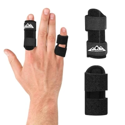 Afbeelding van supregear Vingerspalken, Set van 2 Universele Vingerspalken voor Rechtzetten en Ondersteuning Gebroken Trigger Vingers Midden , Wijs Ring Pinkvingers, Zwart