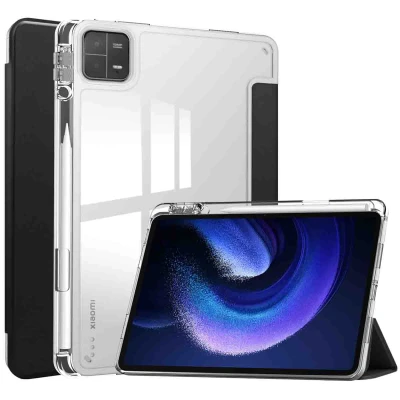 Afbeelding van Xiaomi Pad 6 Hoes: iMoshion Trifold Hardcase Bookcase transparante rand Shockproof/Valbescherming Hardcase,Bookcase Zwart Kunststof Tablet