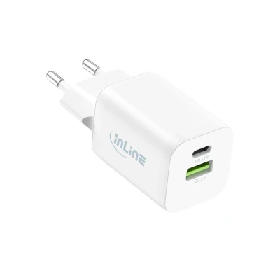 Afbeelding van InLine USB stroomadapter, oplader, A + C, 33W, Power Delivery Quick Charge, Wit (33 W), lader,