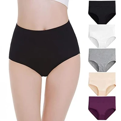Afbeelding van Falechay Onderbroek Dames Hoge Taille Slip Katoen 5 Pack Veelkleurig 1 L