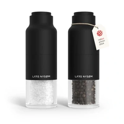 Afbeelding van LARS NYSØM &#039;Omvendt&#039; Zout en Pepermolenset handmatig Roestvrij Staal Verstelbare maalgraad Onyx Black