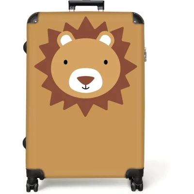 Afbeelding van NoBoringSuitcases.com® Koffer groot Reiskoffer lichtgewicht Dierenportret Leeuw Bruin Rolkoffer met 4 wielen Grote trolley XL 98 liter bagage