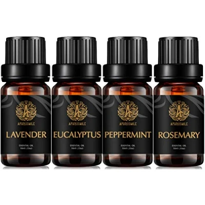 Afbeelding van Aromatherapie eucalyptus etherische olieset voor diffusor, 4 x 10 ml 100% pure lavendel olie kit luchtbevochtiger, therapeutische kwaliteit rozemarijn oliën set pepermunt