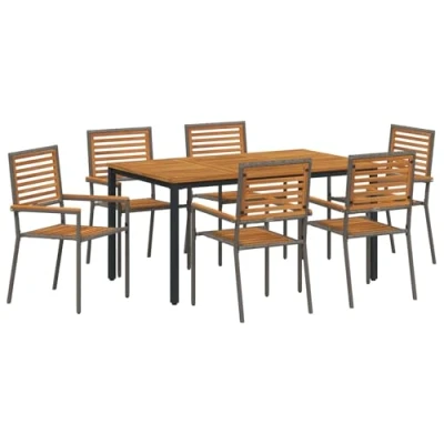 Afbeelding van vidaXL 7 Persoons Tuin Eettafel Set Grijs Poly Rattan Acacia