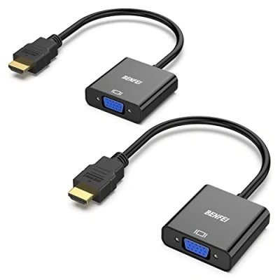 Afbeelding van HDMI naar VGA, 2 Pack, Benfei Vergulde VGA Adapter (Male Vrouwen) voor computer, Desktop, Laptop, PC, Monitor, Projector, HDTV, Chromebook, Raspberry Pi, Roku, Xbox en More Black…