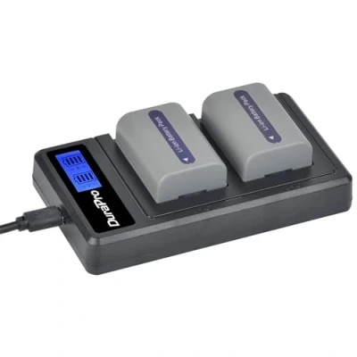 Afbeelding van DuraPro 2 stuks NP FP50 batterij + LCD dubbele USB oplader voor Sony FP30 DCR DVD203E, DVD205, DVD205E, DVD304E, DVD305, DVD305E, DVD403, HC96 DCR. SR30.