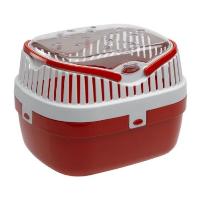 Afbeelding van Ferplast Transportbox voor hamsters en andere kleine knaagdieren Aladino medium reiskooi hamsters, duurzame kunststof, gekleurde bodem met transparant deksel, 30 x 23 21 cm, rood