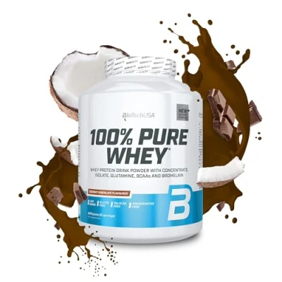Afbeelding van BioTechUSA 100% Pure Whey Eiwitpoeder met BCAA en Glutamine Glutenvrij, Palmolievrij 21g Eiwit per portie, 2.27 kg, Kokos Chocolade