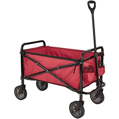Afbeelding van Amazon Basics Tuingereedschapcollectie opvouwbare tuinwagen voor buiten met hoes, rood