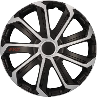 Afbeelding van cartrend Wieldoppen Evo, 14 inch, voor alle gangbare stalen velgen, van speciaal ABS kunststof; slagvast, tweelaags metallic lak, overschilderbaar, zwart zilver, 4 stuks