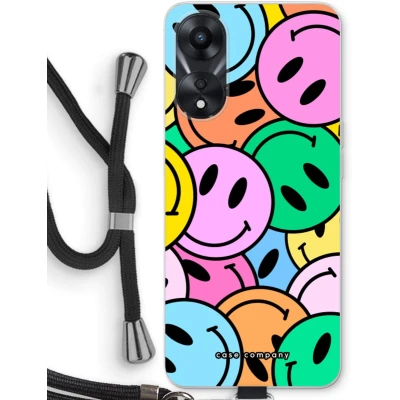 Afbeelding van Case Company® hoesje met Koord geschikt voor Oppo A78 5G Smiley N1 Telefoonhoesje Zwart Bescherming aan alle Kanten en Over de Schermrand