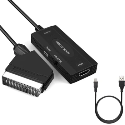Afbeelding van SUJAHHUJIQ HDMI naar SCART video omzetter, 1080p HD adapter, converter met kabels, ingang uitgang audio NTSC/PAL (video + ondersteund over Scart)