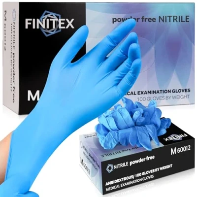 Afbeelding van FINITEX Wegwerphandschoenen van nitril 100 stuks, multifunctionele levensmiddelenreiniging, medische gebieden, poedervrij en latexvrij, blauwe nitrilhandschoenen, 3,5mil, M