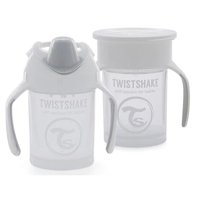 Afbeelding van Twistshake Non Spill Baby Sippy Cups Set Van 2 1x 360 Cup + Mini Lekvrije Oefenbeker Voor Kinderen BPA Vrij Lerende Babywaterfles Wit