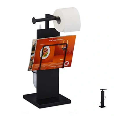 Afbeelding van Relaxdays toiletaccessoireset toiletrolhouder wc borstelhouder toiletbutler zwart M