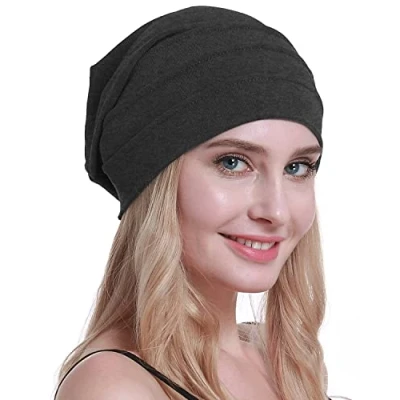 Afbeelding van osvyo Katoenen Chemo Hoeden Zachte Caps Kanker Hoofddeksels voor Vrouwen Haaruitval Verzegeld Verpakking, Donkere vlekken grijs, One size