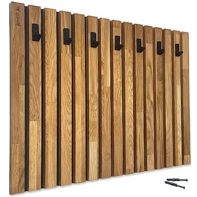 Afbeelding van Flexistyle Wandgarderobe, kleerhanger, eikenhouten lamellen, zwart, 4 afmetingen, 80x60cm
