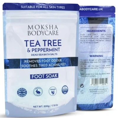 Afbeelding van voet weken met Tea Tree Oil en Dode Zeezout [Made in UK] Helpt bij de behandeling van nagelschimmels voetsporters, exfoliërende voor harde huid, voetspa bad, schimmelwerende voeten