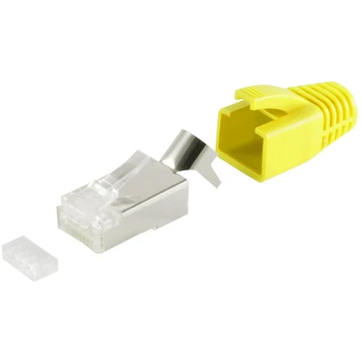 Afbeelding van RJ45 krimp connector (STP) voor CAT6/6a/7/7a netwerkkabel (vast/flexibel) per stuk (3 delig) / geel