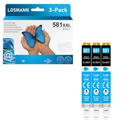 Afbeelding van LOSMANN Cyaan inktcartridges, compatibel met Canon CLI 581 XXL C voor Pixma TS6350, TS6150, TS8150, TS8250, TS6250, TS705, TS705a, TS8151, TS6151, TS8152, TS8300, TS9150, TS9155, 3