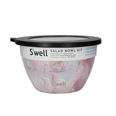 Afbeelding van S&#039;well Salade Bowl Kit, Geode Rose, 1.9L Lunch Box met Condiment Container en Verwijderbaar Dienblad Lekvrij Vaatwasmachinebestendig