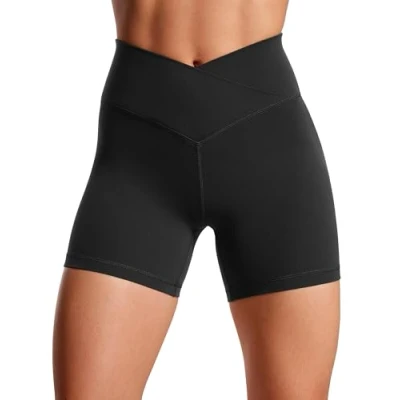 Afbeelding van CRZ Yoga Womens Butterluxe Crossover Biker Shorts 5&#039;&#039; Criss Cross High Waisted Workout Buttery Soft zwart M