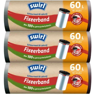 Afbeelding van 3x Swirl Pedaalemmerzakken met Fixeerband 60 liter 10 stuks