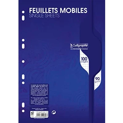 Afbeelding van Calligraphe 2397C Een pakket geperforeerde losse vellen onder folie A4 21x29,7 cm 100 pagina&#039;s met kleine ruitjes Papier 90 g Merk van Clairefontaine