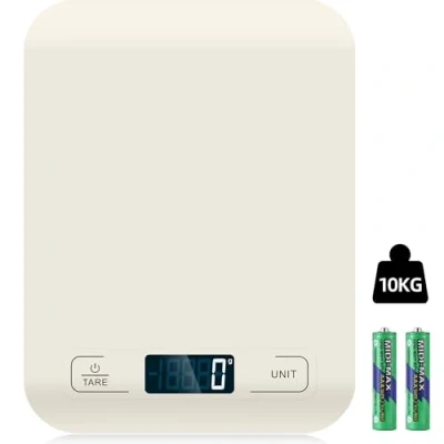 Afbeelding van Keukenweegschaal, digitaal, 10 kg, keukenweegschaal met lcd display en tarra functie, voor bakken koken, meten van ingrediënten, precies 1 g (wit)