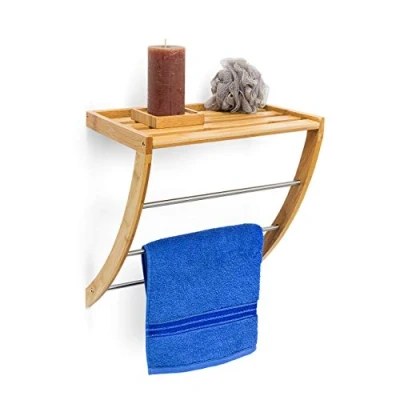 Afbeelding van Relaxdays handdoekenrek bamboe verchroomd metaal handdoekenhouder handdoekrek