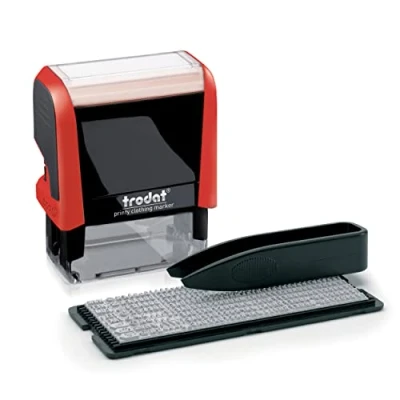 Afbeelding van Trodat Printy 4951 cm stempel voor het markeren van kleding automatische inkt schone afdruk 3 lijnen afmetingen de 38 x 14 mm zwarte inkt, compositieplaat en tang inbegrepen