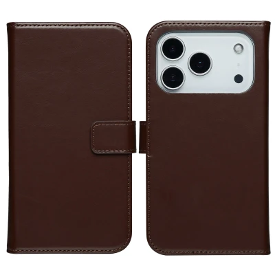 Afbeelding van Apple iPhone 17 Pro Max Hoesje Echt leder Selencia Bookcase Bruin Telefoonhoesje