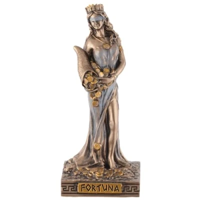 Afbeelding van Griekse godin Fortuna met vulhoorn, van kunststeen, bronskleur door kunstenaar beschilderd, by Veronese