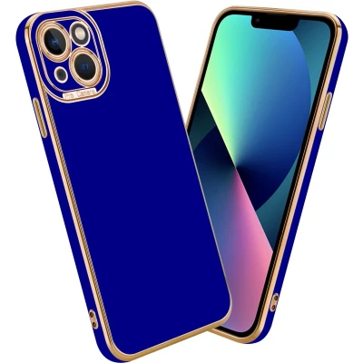 Afbeelding van Cadorabo Hoesje geschikt voor Apple iPhone 13 in Glossy Blauw Rose Goud Beschermhoes van flexibel TPU silicone Case Cover en met camerabescherming