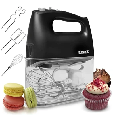 Afbeelding van Duronic HM4 BK Handmixer 400 W 5 Snelheden Accessoires: 2 Kloppers, Deeghaken, 1 Garde Incl. Opbergcontainer Mixer Instellingen &amp; Turbo Functie Onmisbaar Bakgereedschap Zwart