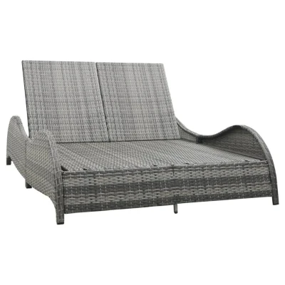 Afbeelding van Ligbed tweepersoons met kussen poly rattan antraciet
