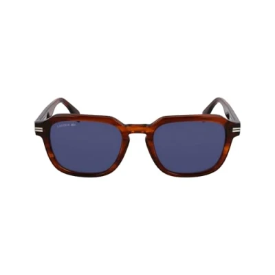 Afbeelding van Lacoste Heren Zonnebril L6046S Gestreept Bruin met Effen Blauwe Lens, Bruin, One Size