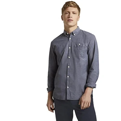 Afbeelding van TOM TAILOR Denim Mannen Geruit overhemd met borstzak 1020189, 10668 Sky Captain Blue, L