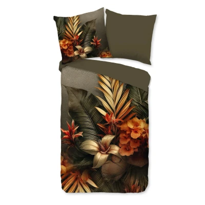 Afbeelding van Dekbedovertrek 155x220 cm Tropische Bloemen en Bladeren Print Multi 1 Persoons 100% Katoen