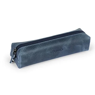 Afbeelding van Londo Lederen Etui met Rits Potlood Tas (Blauw)