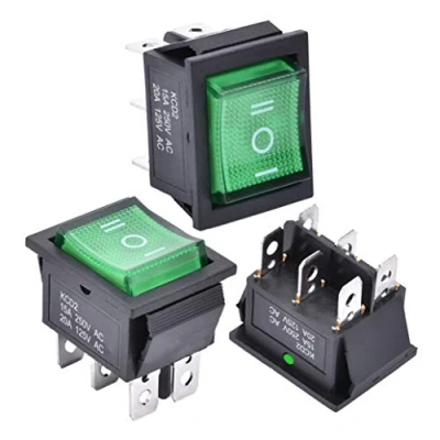 Afbeelding van APIELE KCD2 203N tuimelschakelaar, 3 stuks, aan uit aan, met led schakelaar, DPDT, 6 pinnen, 250 V, 16 A, knop, tuimelschakelaar voor huizen, industrie, doe het zelf (groen)