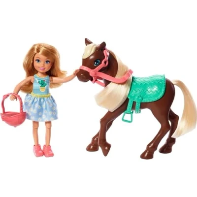 Afbeelding van Barbie Club Chelsea Pop en Pony, 15 cm, Blond, met Outfit Accessoires, Cadeau voor Kinderen van 3 7 Jaar