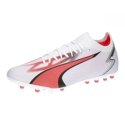 Afbeelding van Puma Ultra Match MG Voetbalschoenen met kunststof noppen, Heren, Maat: 46, White/black/fire orchid Kunststof/ textiel