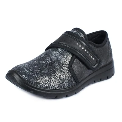 Afbeelding van Aerosoft dames klittenband lage schoen stretch 19 wijdte G H uitneembaar voetbed antislip (zwart 24, EU 39)