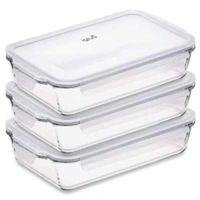 Afbeelding van Igluu Meal Prep Glazen Lasagne Schaal met Luchtdichte Snap Lock Deksel Grote Rechthoekige Oven BPA Vrij, Magnetron, Vriezer &amp; Vaatwasserbestendige Ovenschaal 2.2L set van 3