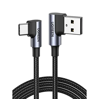 Afbeelding van UGREEN Kabel 90 Dubbelhaaks USB A naar USBC 3A 2 Meter Zwart