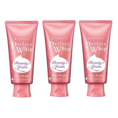 Afbeelding van SENKA Perfect Whip Berry Bright Gezichtsreinigingsschuim met Japanse Yoshino kersenextract en witte cocon essentie, essentiële naaf, set van 3